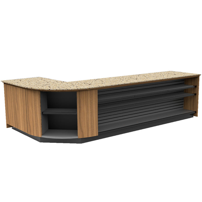 CHECKOUT- Curved Display-Front Checkout Counter with Display Front Shelves