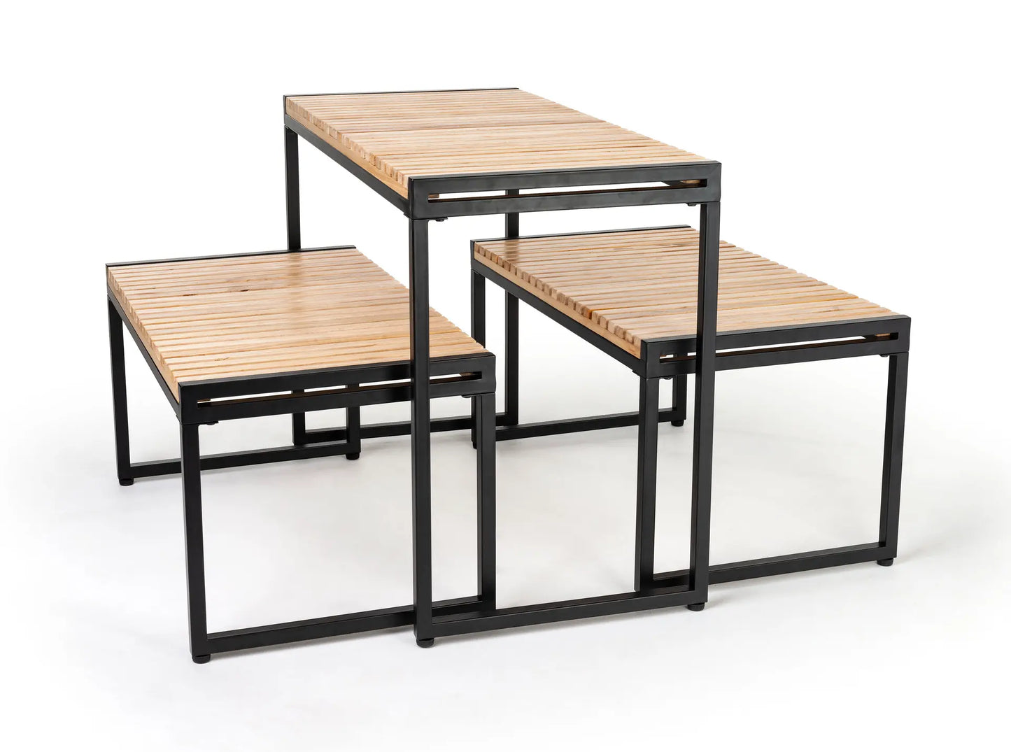 Modern Nesting Display Table Set — Industrial Wood & Metal Design