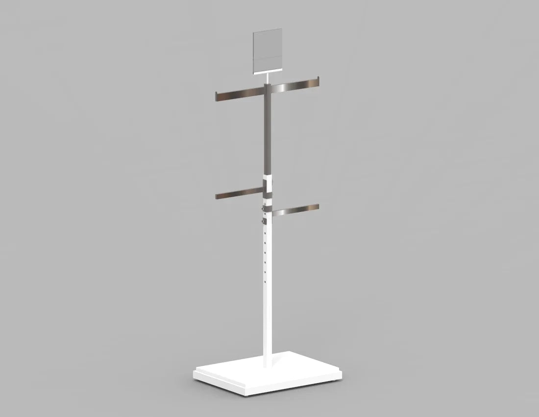 4-Way Adjustable Arm Garment Rack with Sign Holder — Heavy-Duty Retail Display Stand