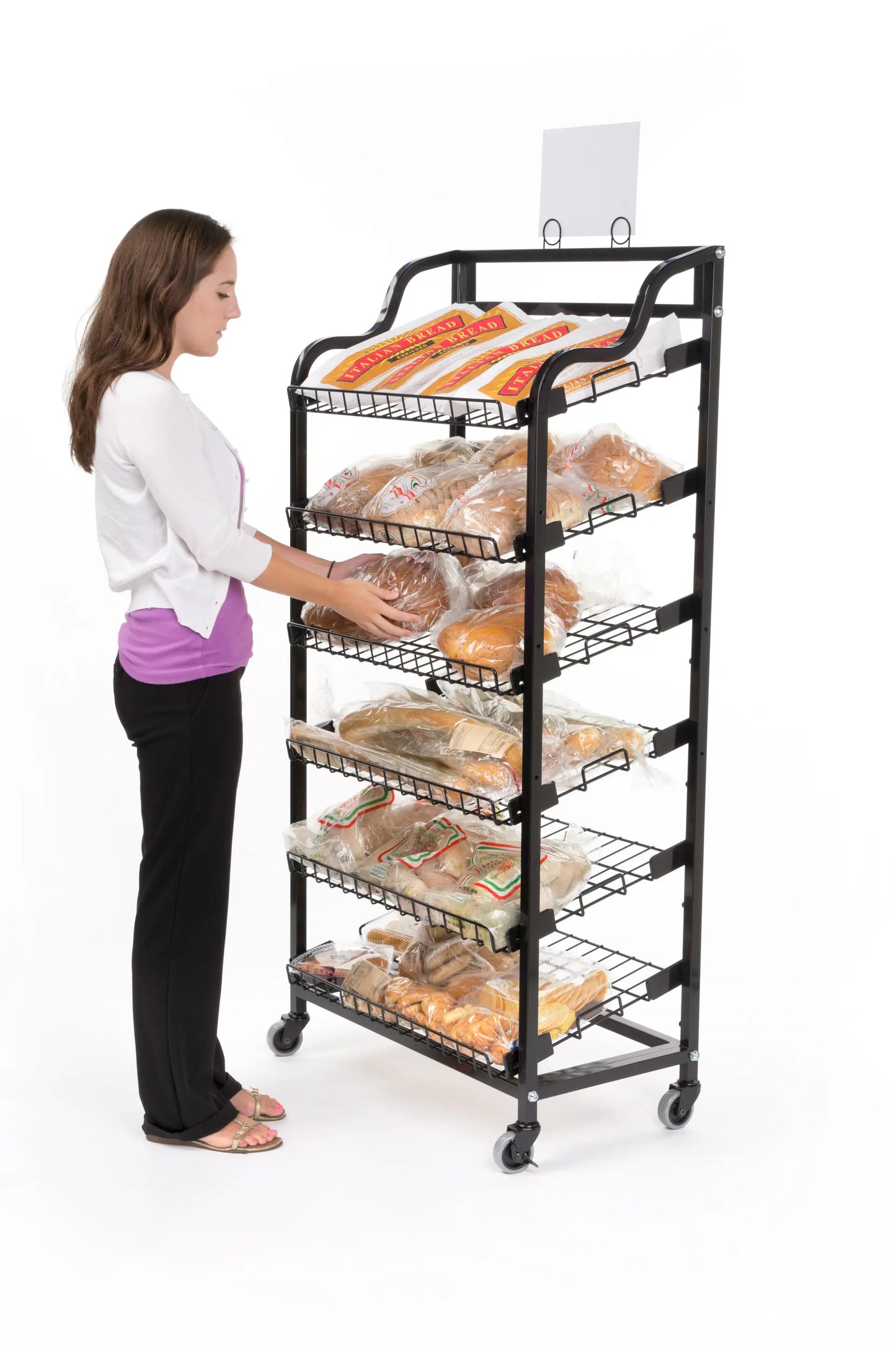 SHELF - Bakery Display Shelf — 5-Tier Fresh Bread & Pastry Merchandising Shelf on Wheels