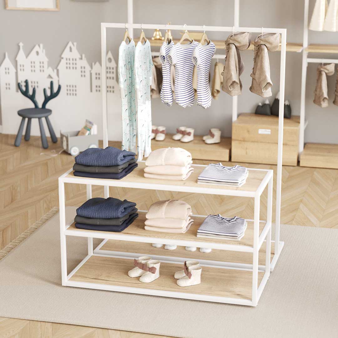 Nesting Table - Nesting Table with Garment Rack — Modern Retail Display Fixture