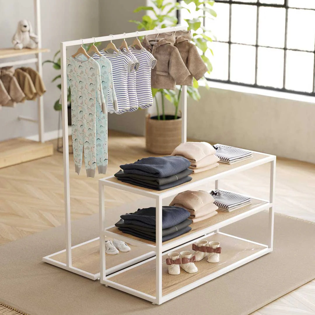 Nesting Table - Nesting Table with Garment Rack — Modern Retail Display Fixture