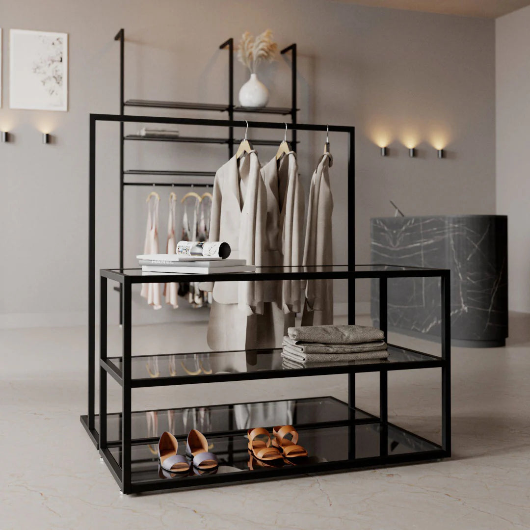 Nesting Table - Nesting Table with Garment Rack — Modern Retail Display Fixture
