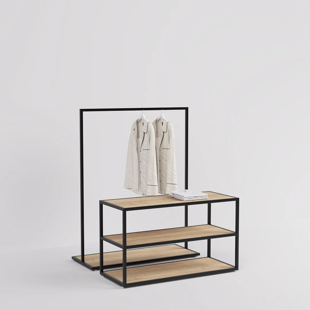 Nesting Table - Nesting Table with Garment Rack — Modern Retail Display Fixture