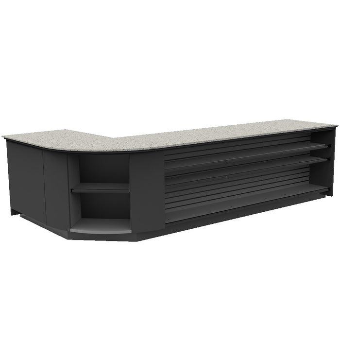 CHECKOUT- Curved Display-Front Checkout Counter with Display Front Shelves