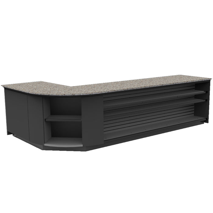 CHECKOUT- Curved Display-Front Checkout Counter with Display Front Shelves