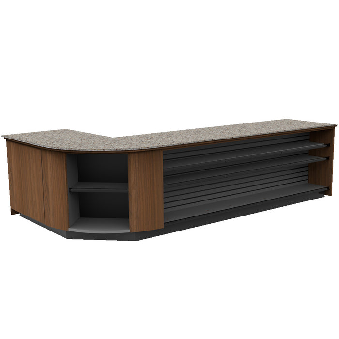 CHECKOUT- Curved Display-Front Checkout Counter with Display Front Shelves