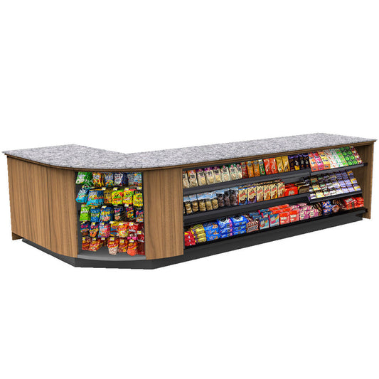 CHECKOUT- Curved Display-Front Checkout Counter with Display Front Shelves