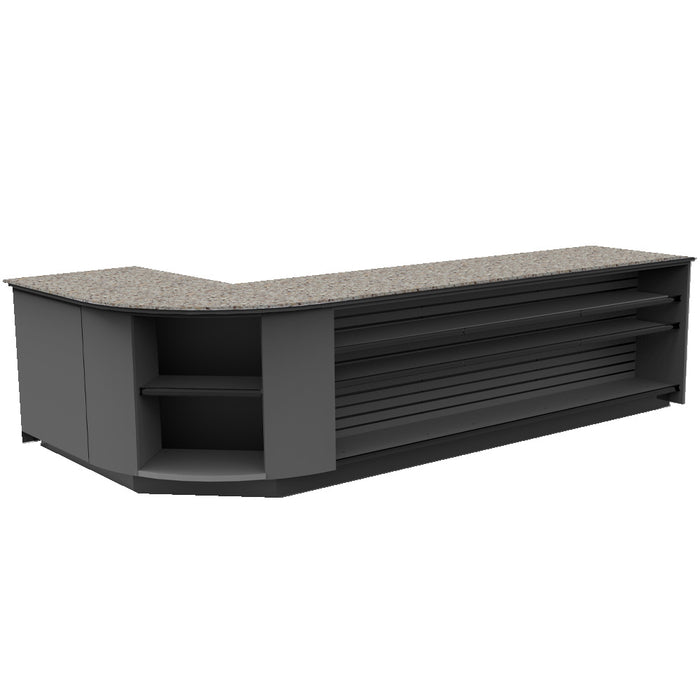 CHECKOUT- Curved Display-Front Checkout Counter with Display Front Shelves