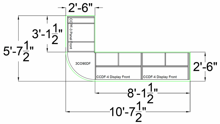 CHECKOUT- Curved Display-Front Checkout Counter with Display Front Shelves