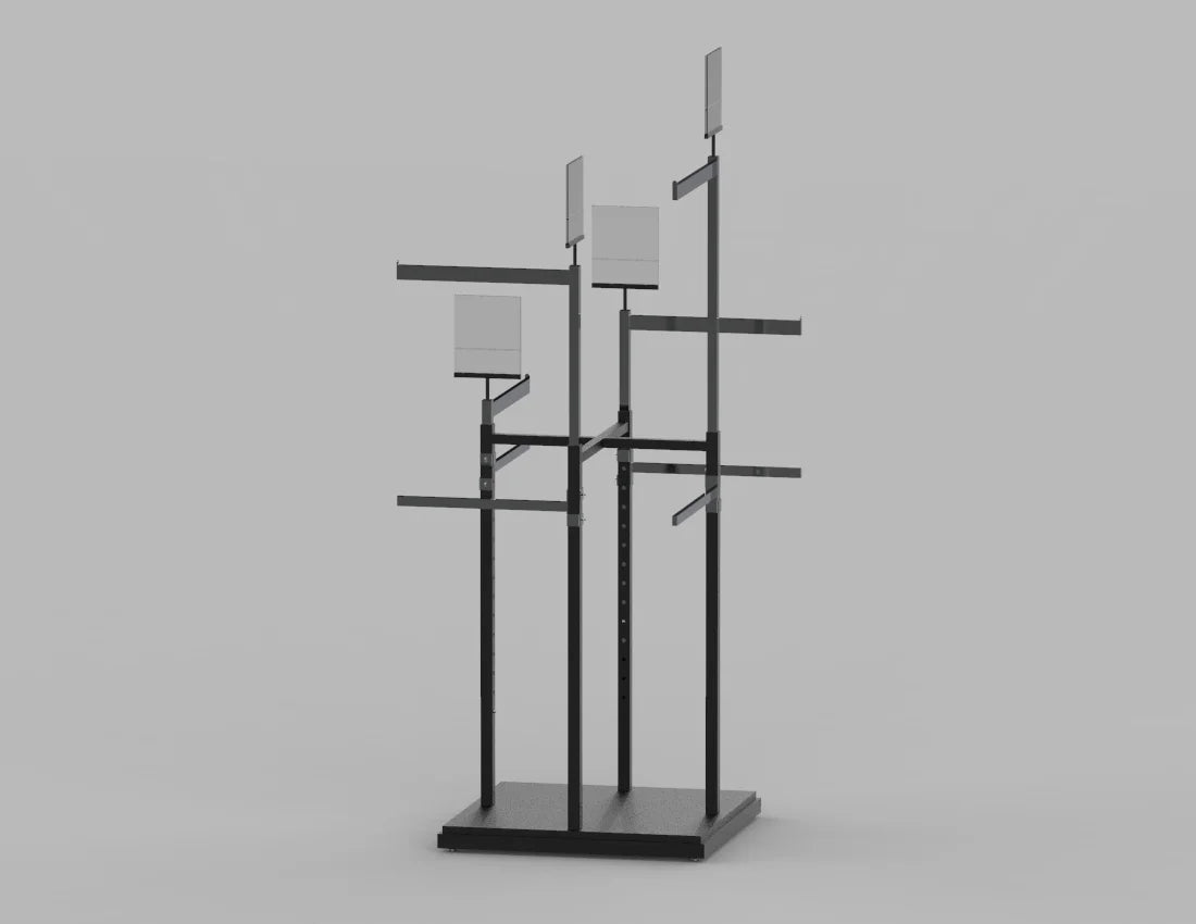 Double 4-Way Adjustable Garment Rack with Sign Holders — Premium Retail Display Stand