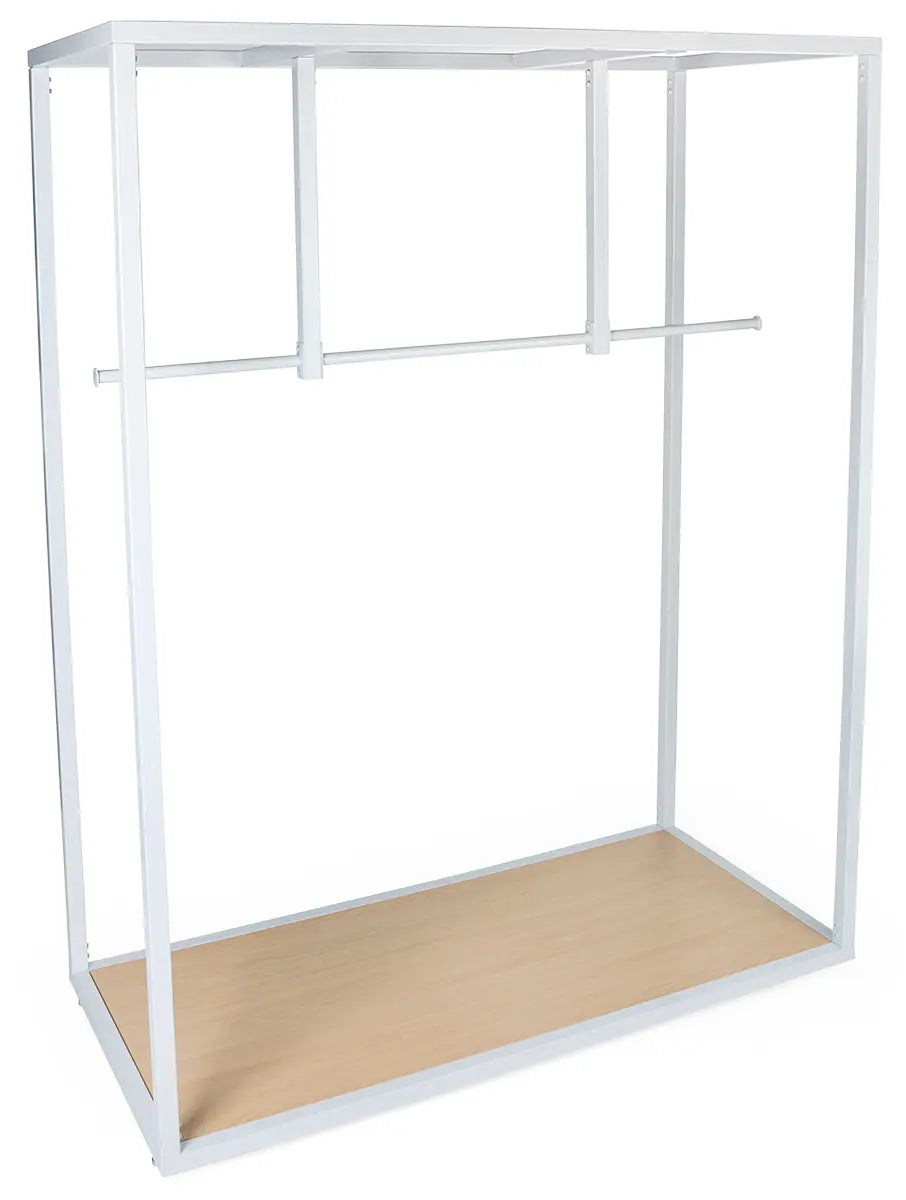 RACK - Freestanding Retail Clothing Rack — Double Hanging Rail Display with Base Shelf