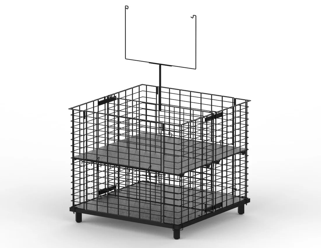 Adjustable Metal Dump Bin with Sign Holder — Heavy-Duty Retail Display Basket