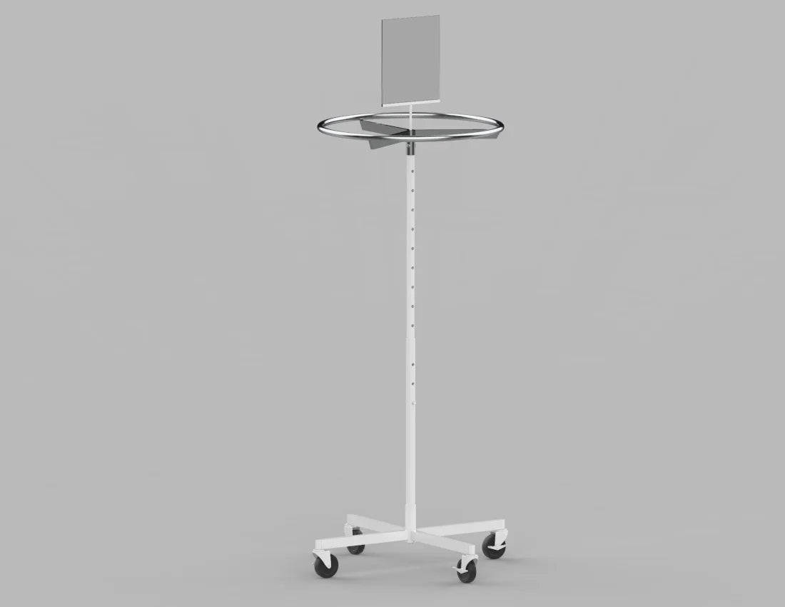 Round Adjustable Garment Rack with Sign Holder — Heavy-Duty Rolling Display Stand