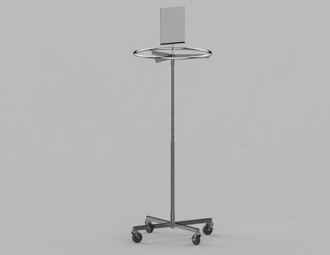 Round Adjustable Garment Rack with Sign Holder — Heavy-Duty Rolling Display Stand
