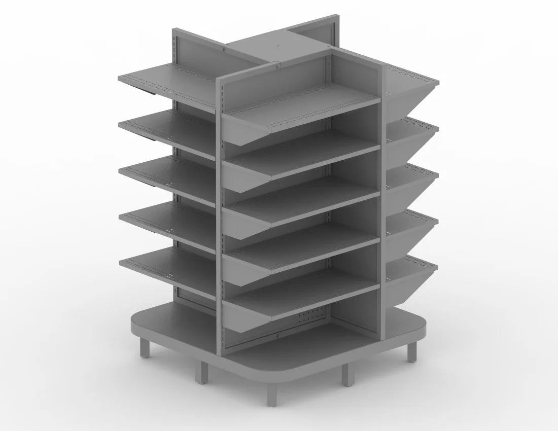 4-Way Gondola Display Rack — Heavy-Duty Metal Retail Shelving Unit