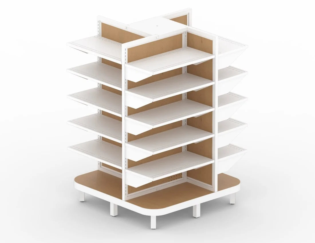 4-Way Gondola Display Rack — Heavy-Duty Metal Retail Shelving Unit