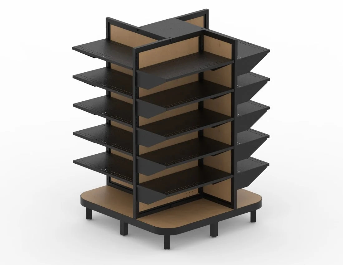 4-Way Gondola Display Rack — Heavy-Duty Metal Retail Shelving Unit