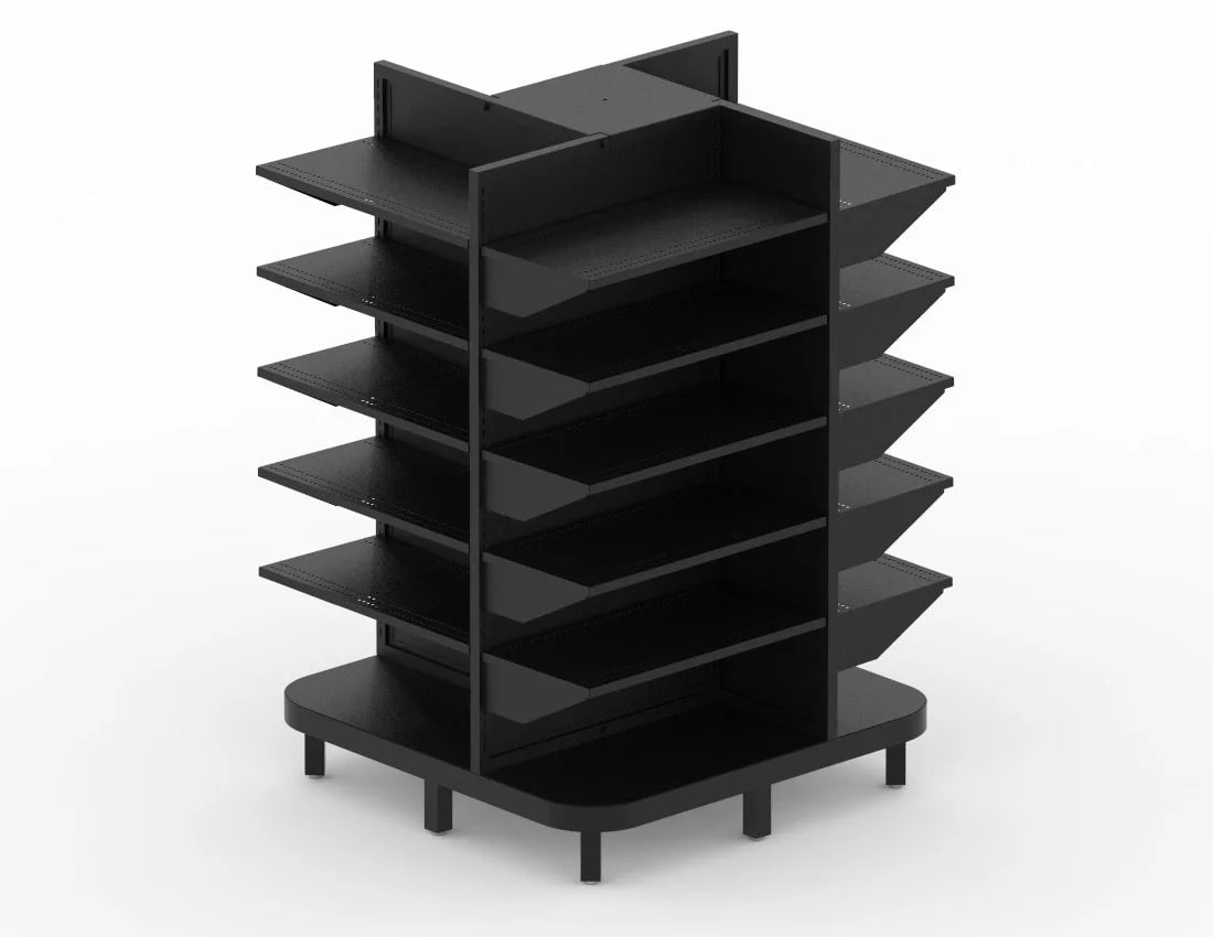 4-Way Gondola Display Rack — Heavy-Duty Metal Retail Shelving Unit