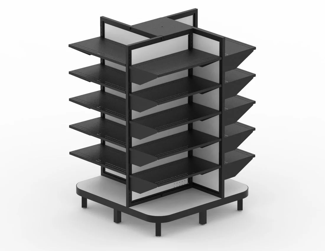 4-Way Gondola Display Rack — Heavy-Duty Metal Retail Shelving Unit