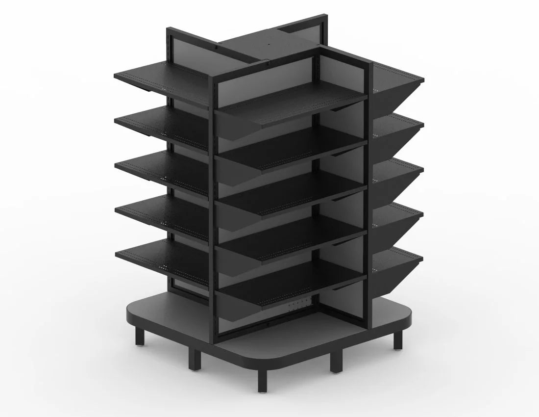 4-Way Gondola Display Rack — Heavy-Duty Metal Retail Shelving Unit