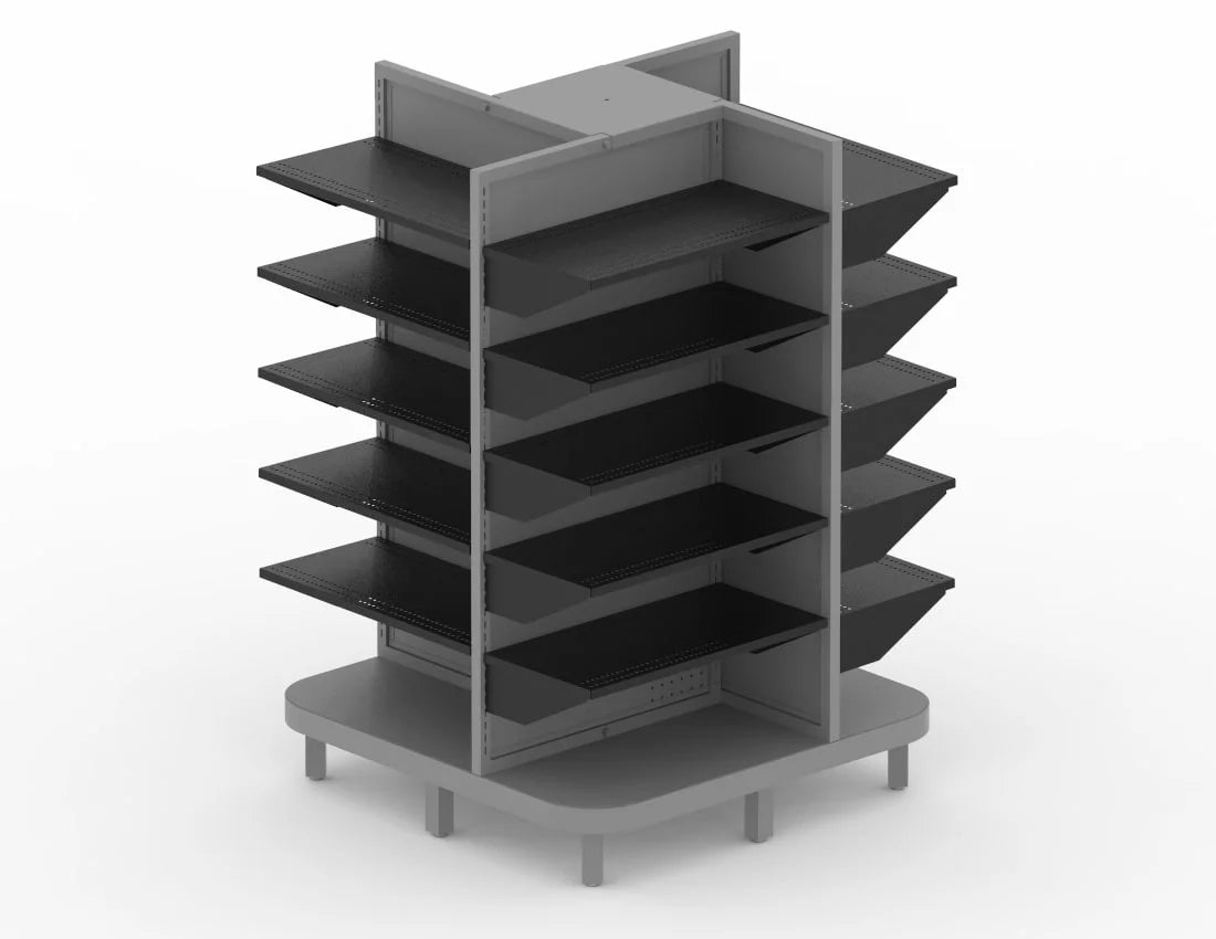 4-Way Gondola Display Rack — Heavy-Duty Metal Retail Shelving Unit