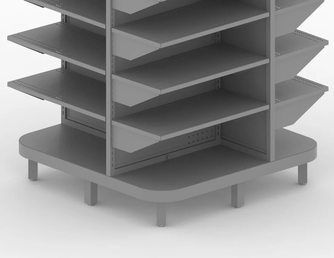 4-Way Gondola Display Rack — Heavy-Duty Metal Retail Shelving Unit