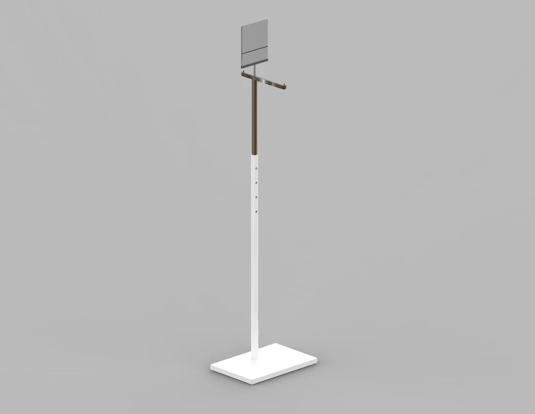 Single Arm Adjustable Garment Rack with Sign Holder — Modern Retail Display Stand