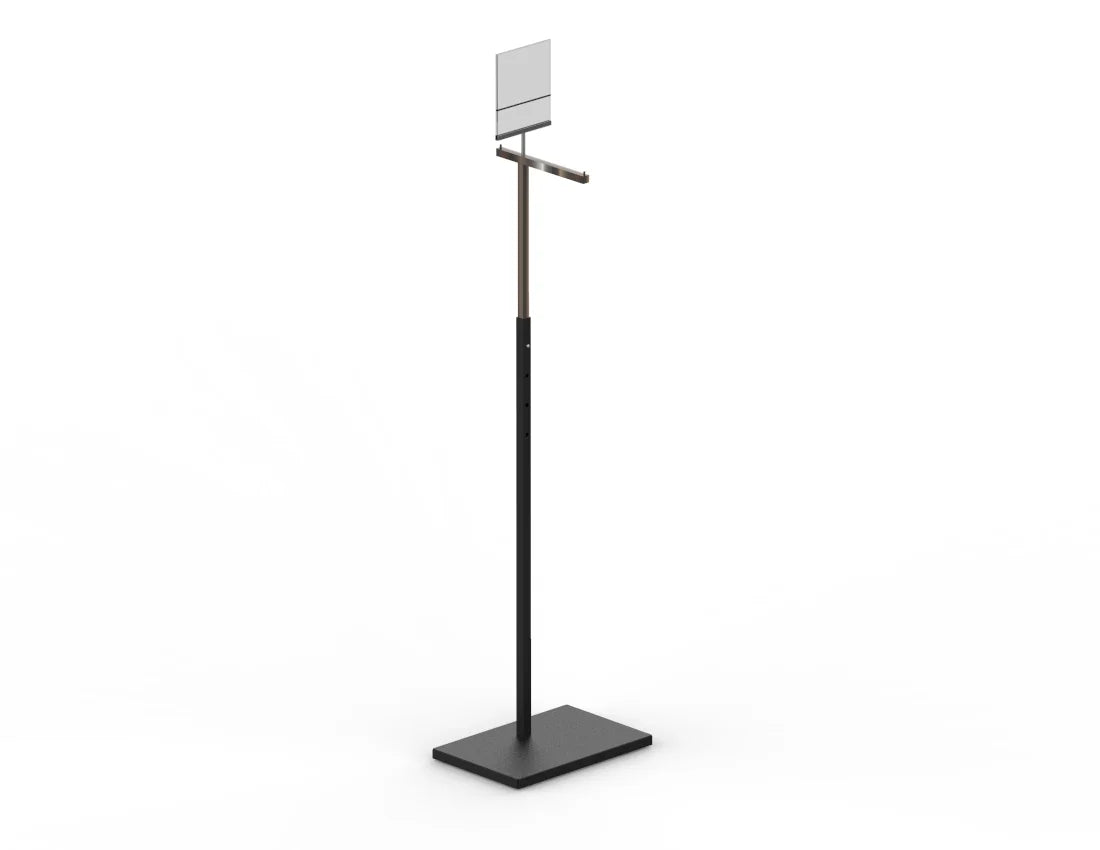 Single Arm Adjustable Garment Rack with Sign Holder — Modern Retail Display Stand