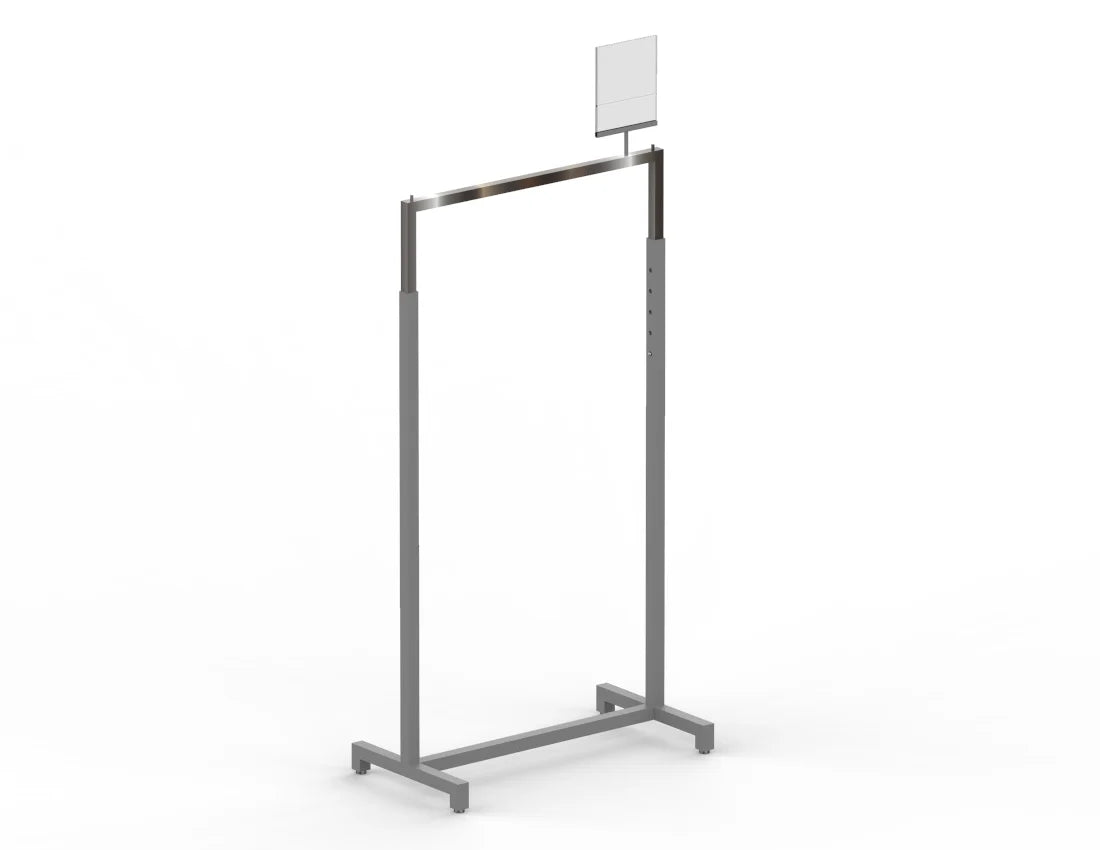 Adjustable Straight Bar Garment Rack with Sign Holder — Modern Retail Display Stand