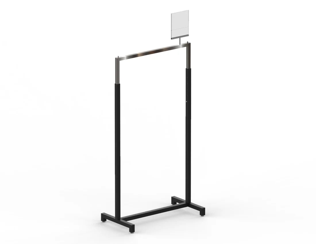 Adjustable Straight Bar Garment Rack with Sign Holder — Modern Retail Display Stand