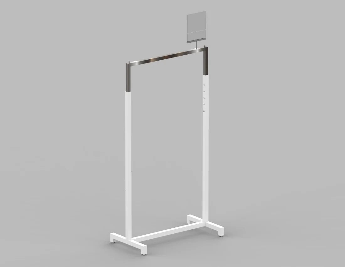Adjustable Straight Bar Garment Rack with Sign Holder — Modern Retail Display Stand