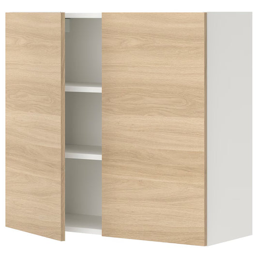 Wall cupboard with 2 shelves/doors, white/oak effect
