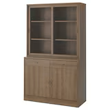 Storage comb w sliding glass doors, brown stained oak veneer/clear glass