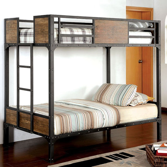 RILEY - Industrial Style Metal Twin Bunk Bed