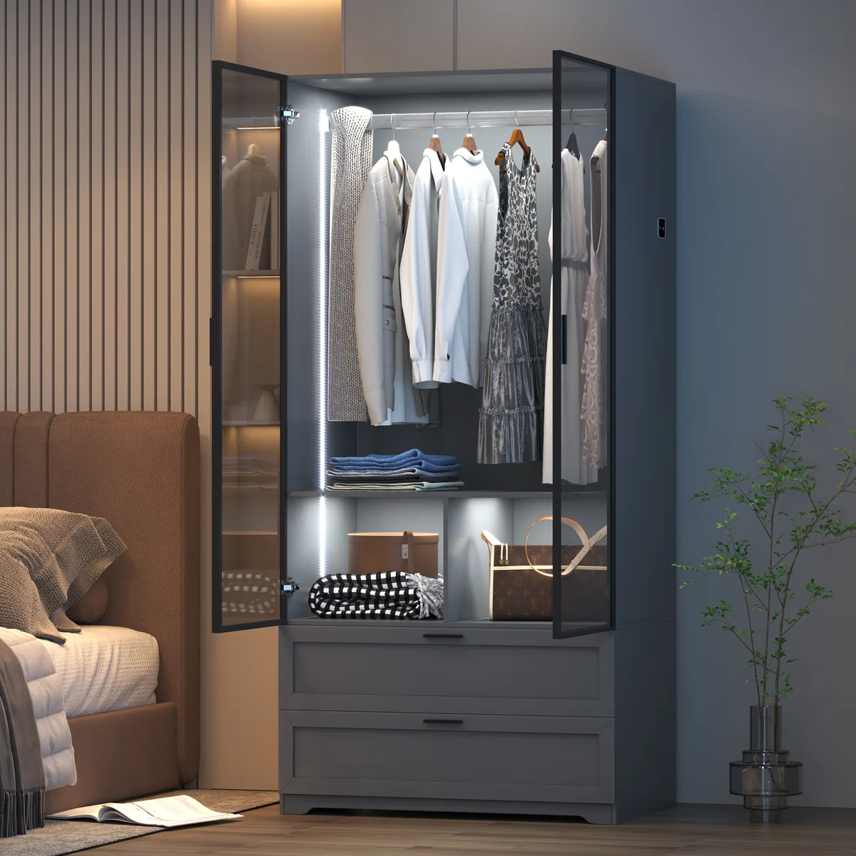 SADDIE -  GLASS PANEL Wardrobe