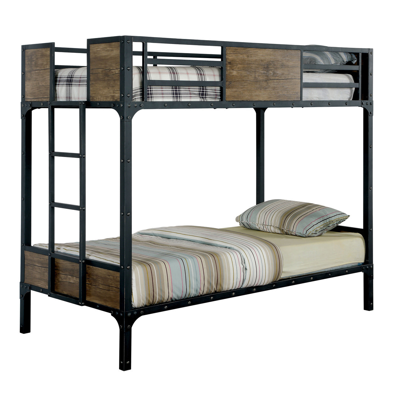 RILEY - Industrial Style Metal Twin Bunk Bed