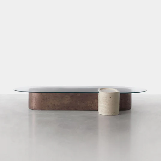 WILLIAM - Bronze and Travertine Coffee Table