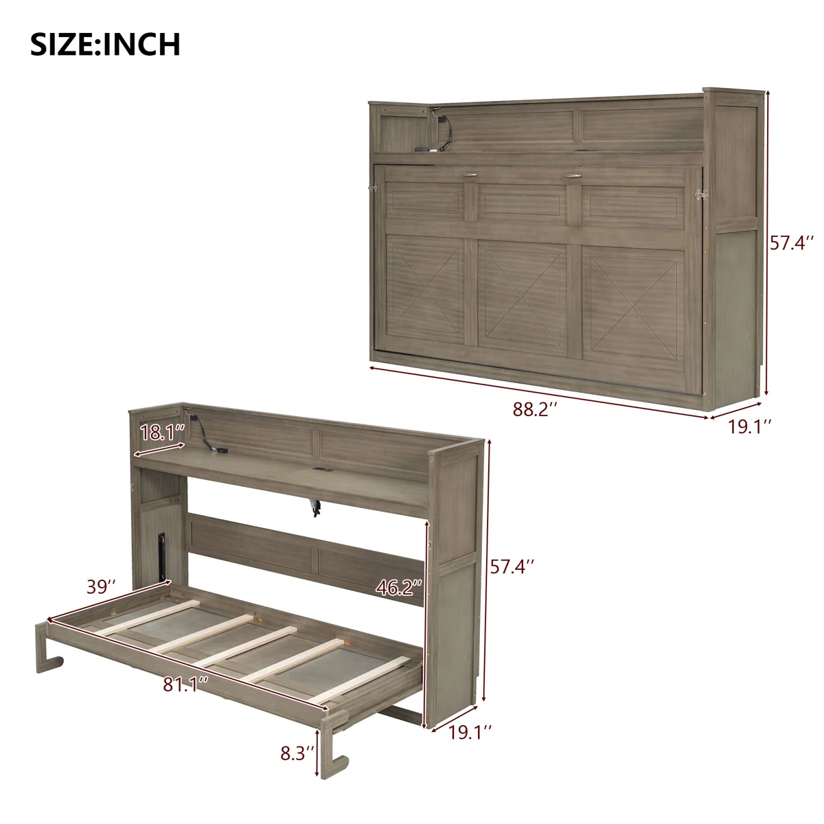 CHARLES - Twin XL Farmhouse Murphy Bed