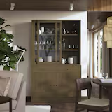 Storage comb w sliding glass doors, brown stained oak veneer/clear glass