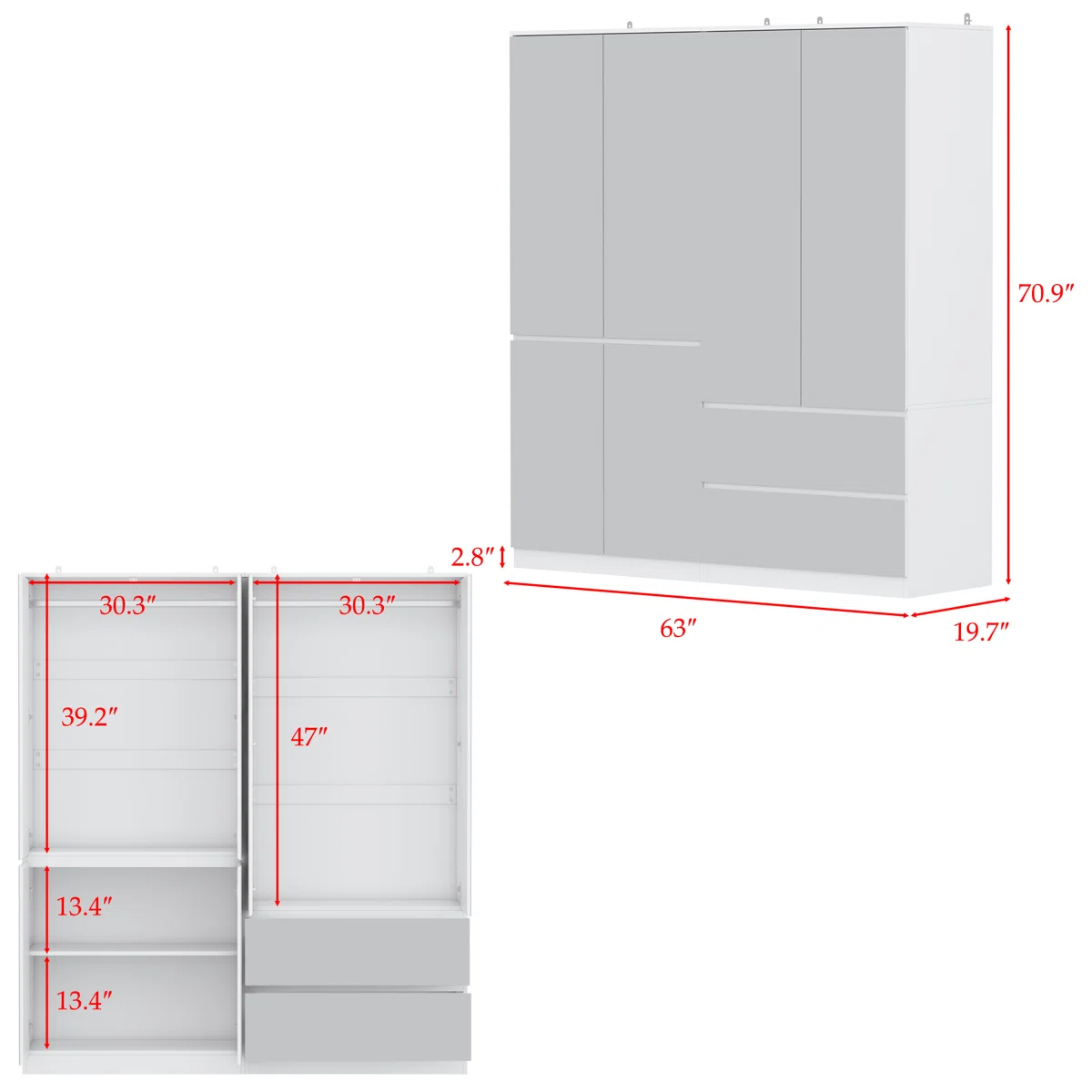 JOSHUA -  Full-Length Mirrored Wardrobe