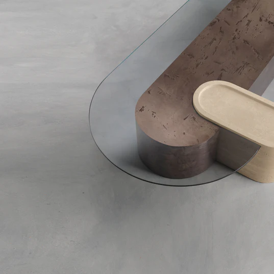 WILLIAM - Bronze and Travertine Coffee Table