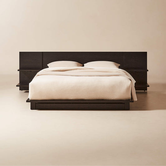 IVY -  Wood Platform Queen Bed With Nightstands