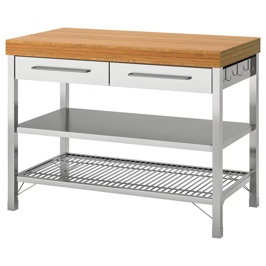 Work bench, stainless steel/bamboo