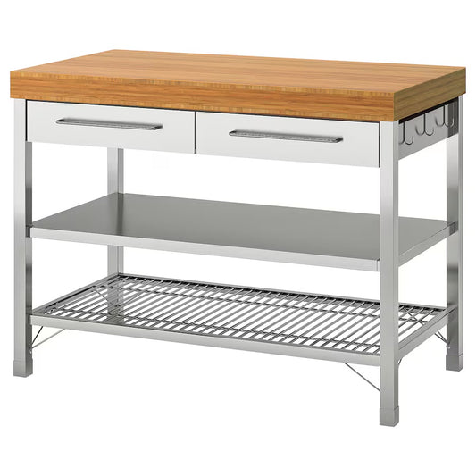 Work bench, stainless steel/bamboo
