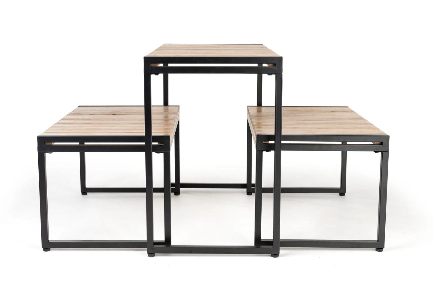 Modern Nesting Display Table Set — Industrial Wood & Metal Design