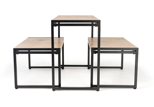 Modern Nesting Display Table Set — Industrial Wood & Metal Design