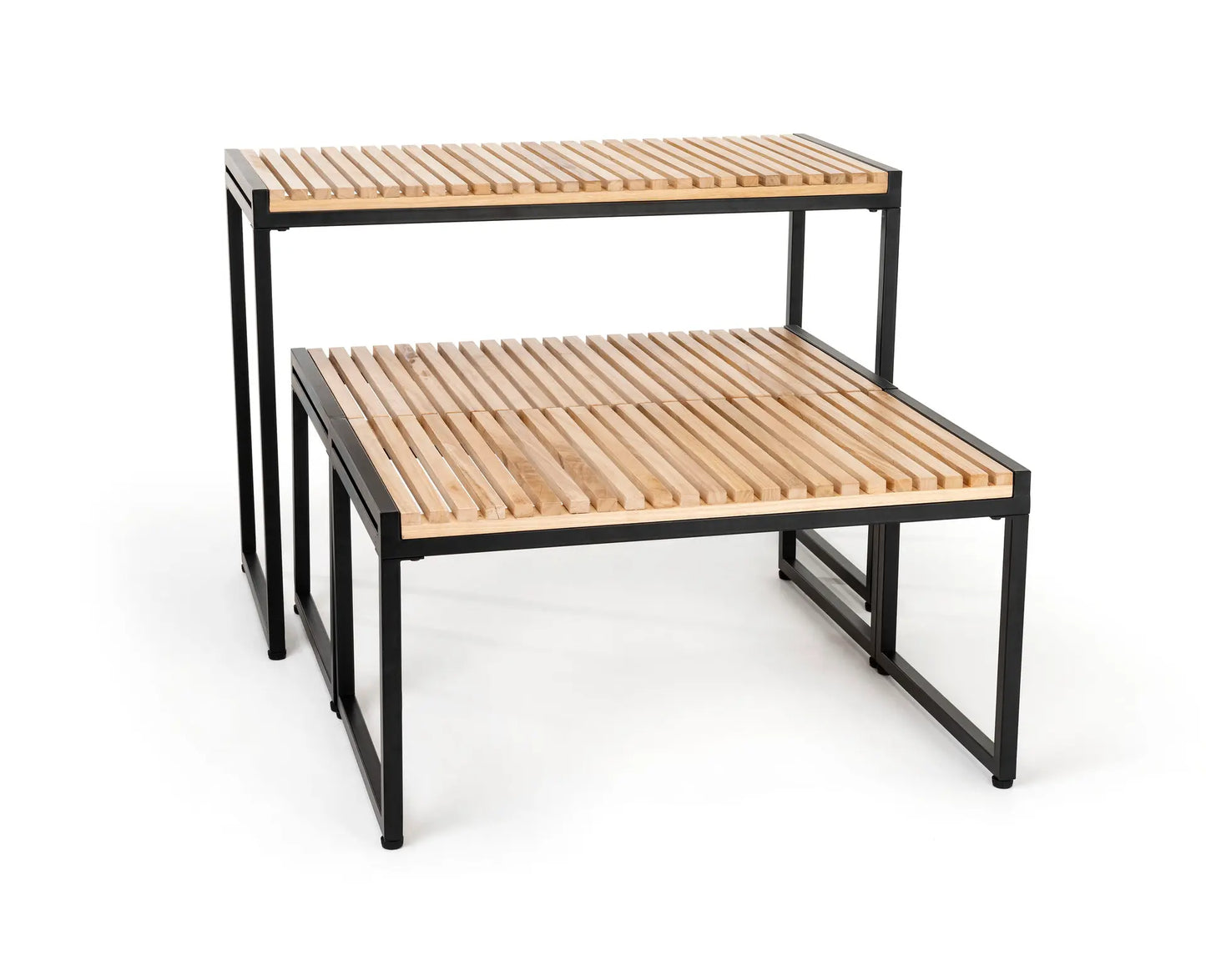 Modern Nesting Display Table Set — Industrial Wood & Metal Design