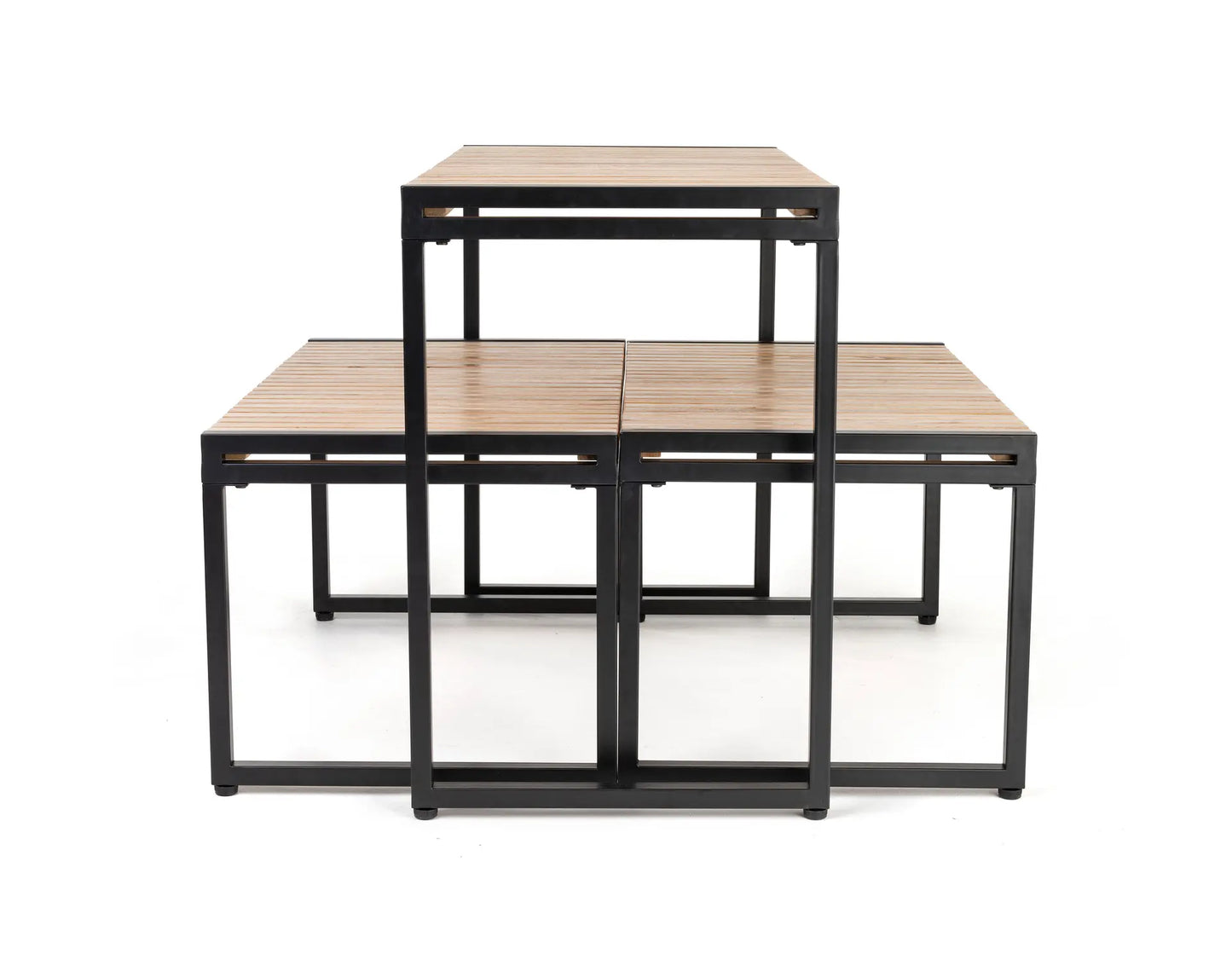 Modern Nesting Display Table Set — Industrial Wood & Metal Design